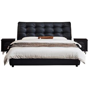 全友家居现代极简大黑熊真皮床主卧室2026新款储物大床1米8双人床