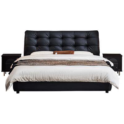 全友现代简约大黑熊真皮带抽床