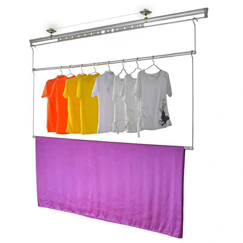 晒被子阳台伸缩晾衣杆单杆不锈钢折叠隐形晾衣挂钩家用床单免打孔