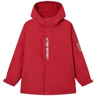 特步童装男童户外衣外套春秋新款防风衣儿童加绒保暖连帽上衣大童