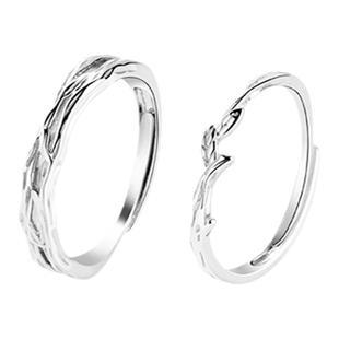 连理枝纯银情侣戒指一对小众设计定制刻字礼物送男女友情人节对戒