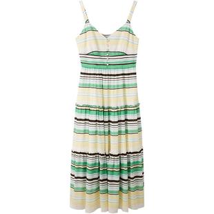 诗篇夏撞色条纹真丝桑蚕丝吊带裙连衣裙