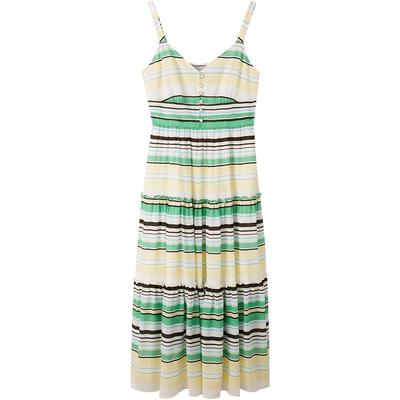 诗篇夏撞色条纹真丝桑蚕丝吊带裙连衣裙