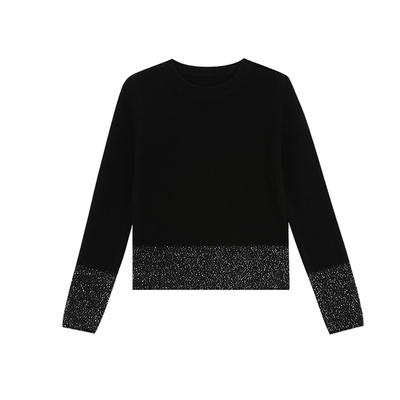 MANNALA丨“黑奥汀”珠片纱显瘦美丽诺羊毛拼接珠片短款毛衣Q4672