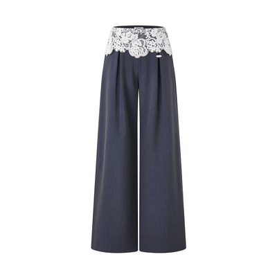 Eimismosol2026春夏新款拼接蕾丝高腰阔腿直筒宽松休闲西装长裤女