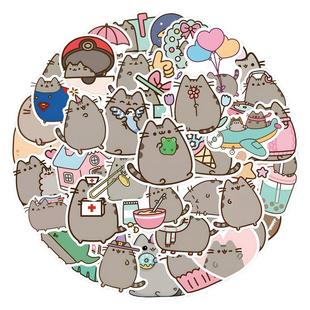 110张可爱pusheen胖吉猫卡通涂鸦贴纸笔记本手账DIY滑板车水杯贴