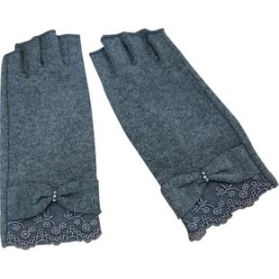 春秋薄款漏指头半指骑车开车防滑五指棉手套女薄韩版冬季保暖露指