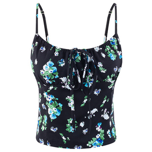 【包邮】法式小众复古碎花吊带背心女胸前抽绳绑带辣妹度假短上衣