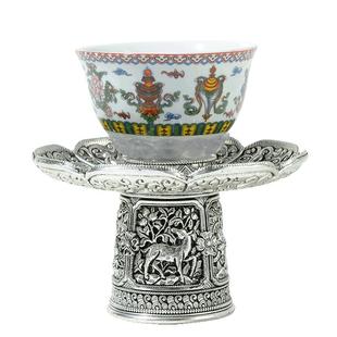 藏式八吉祥茶碗 高脚供水碗供养上师茶架 客厅家用圣水杯财神杯子