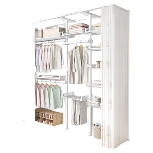 顶天立地置衣架卧室晾衣挂杆开放式衣帽间简易落地金属衣柜置物架