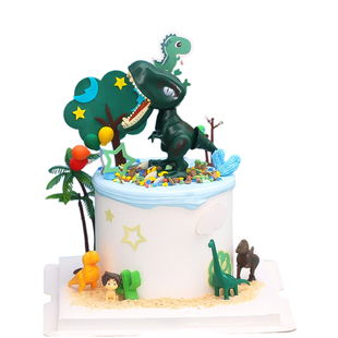 绿色恐龙卡通男孩蛋糕装饰插牌 儿童大头超人霸王龙玩具摆件包邮