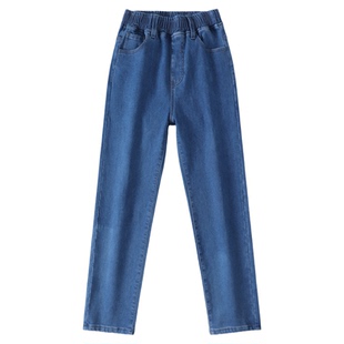 直筒牛仔裤女松紧腰2025春季宽松显瘦矮个子中年妈妈小个子九分裤