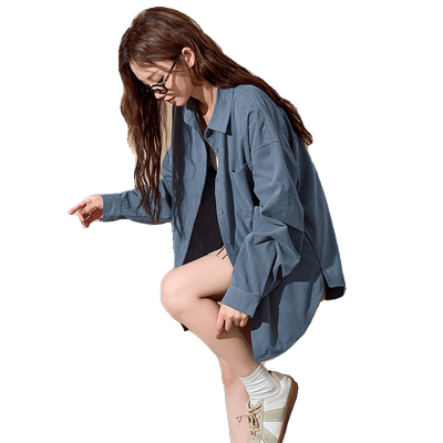 唐狮2025春秋新款长袖衬衫女早春薄款灯芯绒设计感衬衫外套内搭
