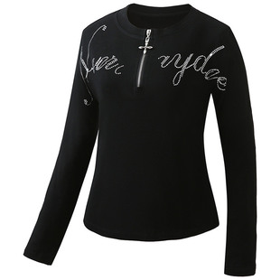 秋冬季新款字母烫钻爵士舞上衣加绒显瘦百搭广场舞长袖跳舞衣服女