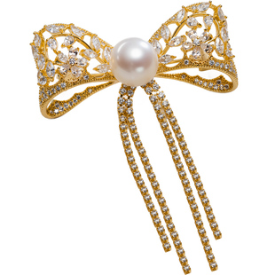 南珠宫蝴蝶结淡水珍珠胸针胸花精致百搭宴会职场年轻款生日礼物