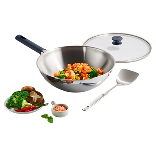 德国双立人0涂层不锈钢炒锅家用炒菜少油烟Silver银光电磁炉适用