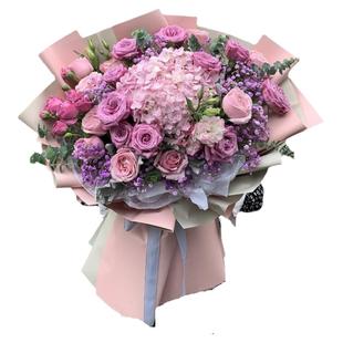 混搭超大粉玫瑰花束送花绣球生日鲜花速递同城北京配送花店小时达