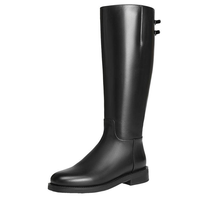 百丽双子星高长骑士靴女鞋冬季新款加绒真皮显瘦瘦长筒靴子E4G1