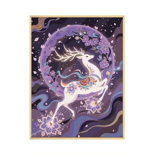 敦煌九色鹿数字油画diy填充填色手工绘紫气东来国风丙烯画装饰画