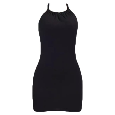 女士纯色挂脖露背包臀裙