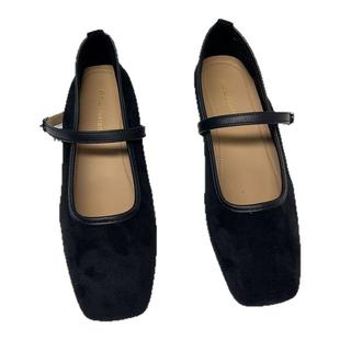 仙女风方头绒面中跟奶奶鞋女2025新款百搭复古软皮玛丽珍粗跟单鞋