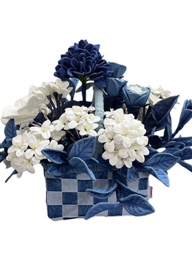 定制款手工牛仔艺术插花花篮摆件