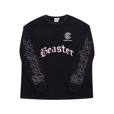 BEASTER水洗做旧纯棉长袖T恤美式字母胶印25年春季新款上衣