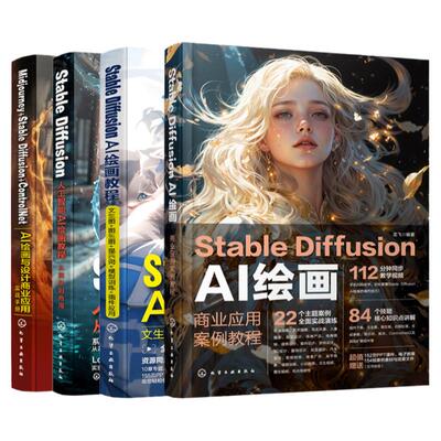 4册 Stable Diffusion AI绘画商业应用案例教程 文生图提示词模型训练插件应用 Midjourney ControlNet AI绘画与设计商业应用实战