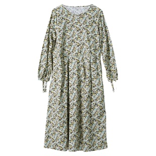 ZOLLE因为纯棉质感舒适原创花型碎花长袖连衣裙女秋冬25秋冬