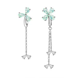 花芽四叶草小幸运纯银耳钉女生2025新款耳夹气质个性长款耳环礼物