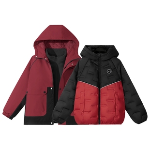贵人鸟童装儿童羽绒服女童红色加绒拜年服男童冬季三合一冲锋棉服