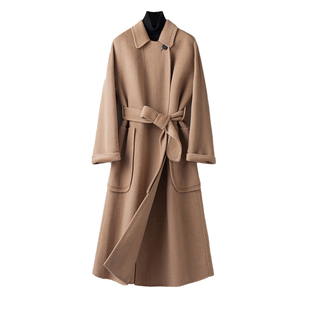 BXV灰色娃娃领双面羊绒大衣女2026春季新款系带高级感羊毛呢外套