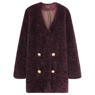 COCOBELLA高奢环保皮草无领外套女秋冬泰迪中长款毛绒大衣FU3107