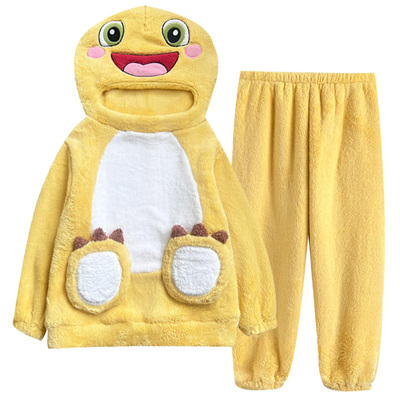 男童搞怪睡衣长毛绒卡通绿恐龙冬