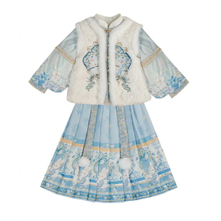 汉服女童冬装2025新款儿童过年唐装加厚国风套装小女孩新年拜年服