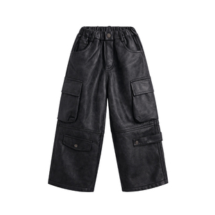 redcopper童装男童女童2025新款秋冬季儿童直筒加绒休闲皮裤长裤