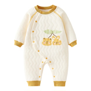 婴儿连体衣纯棉秋冬加厚保暖夹棉哈衣爬服睡衣新生儿衣服打底内穿