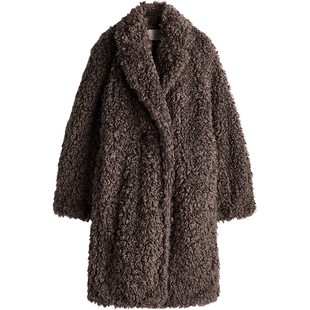 HM女装毛呢外套冬季时尚休闲柔软保暖绒感大衣毛毛外套1170329