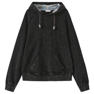 8ON8深灰格纹拼接砂洗帽衫2025春季新款长袖男女款连帽上衣高级感