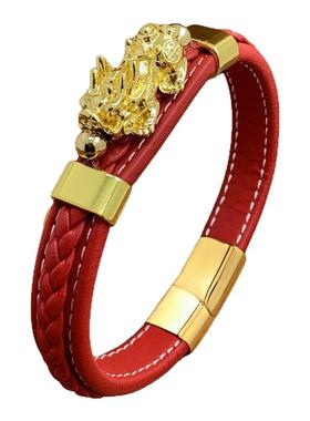 中国风貔貅真皮红色手绳男士好运转运珠皮绳手链送男友新年礼物潮