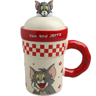 舍里猫和老鼠带盖陶瓷马克杯办公室水杯咖啡杯家用情侣对杯伴手礼