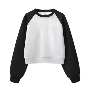 班尼路撞色纯棉长袖t恤女2025年春季新款插肩袖宽松圆领印花上衣Q