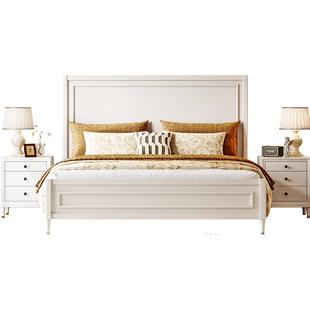 法式奶油风实木床1米8主卧床现代简约1米5白色高箱储物女孩公主床