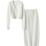 微醺女人~心动气质！重工针法加厚羊绒开衫女纯羊绒半身包臀裙子