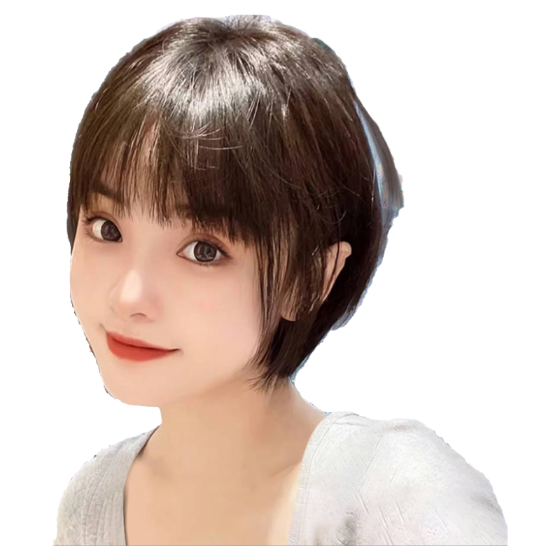 修颜短发片真人发丝遮白发一片式
