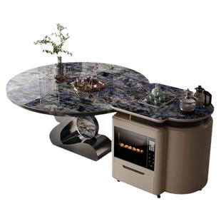 诚骏岩板岛台圆餐桌一体可伸缩家用小户型轻奢分离式餐桌加倒台