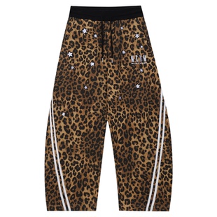 MEDM 经典豹纹印花杠杠休闲弯刀卫裤刺绣星星时尚个性男女休闲裤