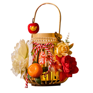 2026新年灯笼儿童手提发光藤编花灯马年手工diy材料包元宵节布置