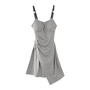 夏季新款韩版纯白修身显瘦带胸垫吊带背心打底不规则连衣裙女装