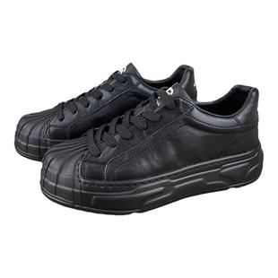 贝壳头板鞋男真皮休闲鞋2023秋季新款舒适潮流男鞋厚底低帮小白鞋